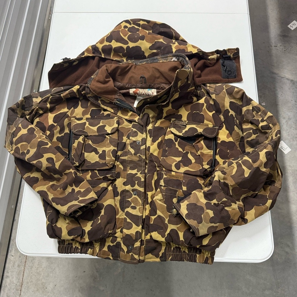 Herter's Hunting Jacket Mens L Brown Duck Camo Good Utility Field Coat